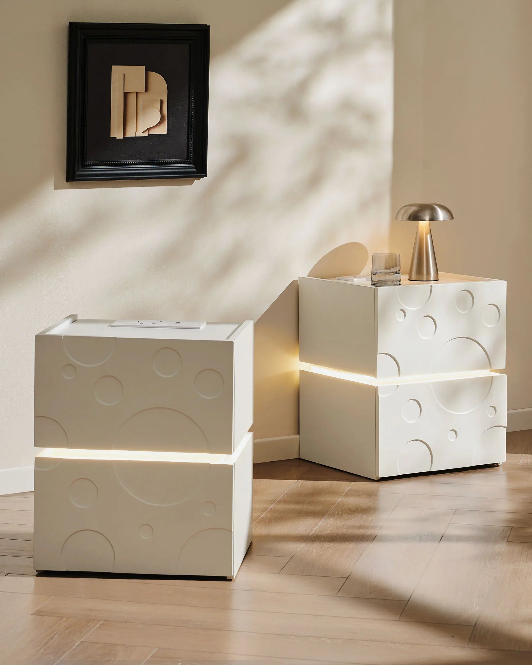 Bubbli White LED Bedside Table with USB Charging Station