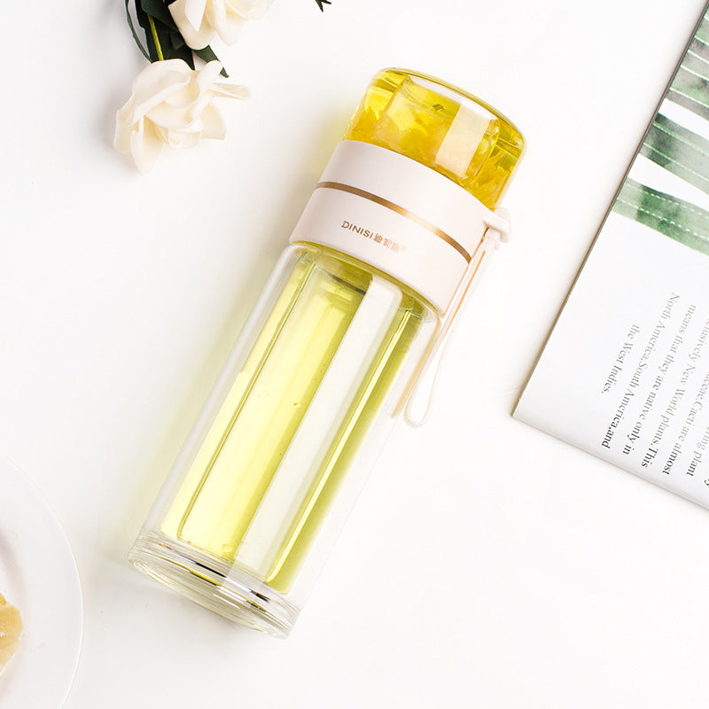 Glass water bottle with built-in tea infuser and leakproof lid for tea, fruit-infused water and everyday hydration