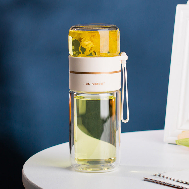 Glass water bottle with built-in tea infuser and leakproof lid for tea, fruit-infused water and everyday hydration