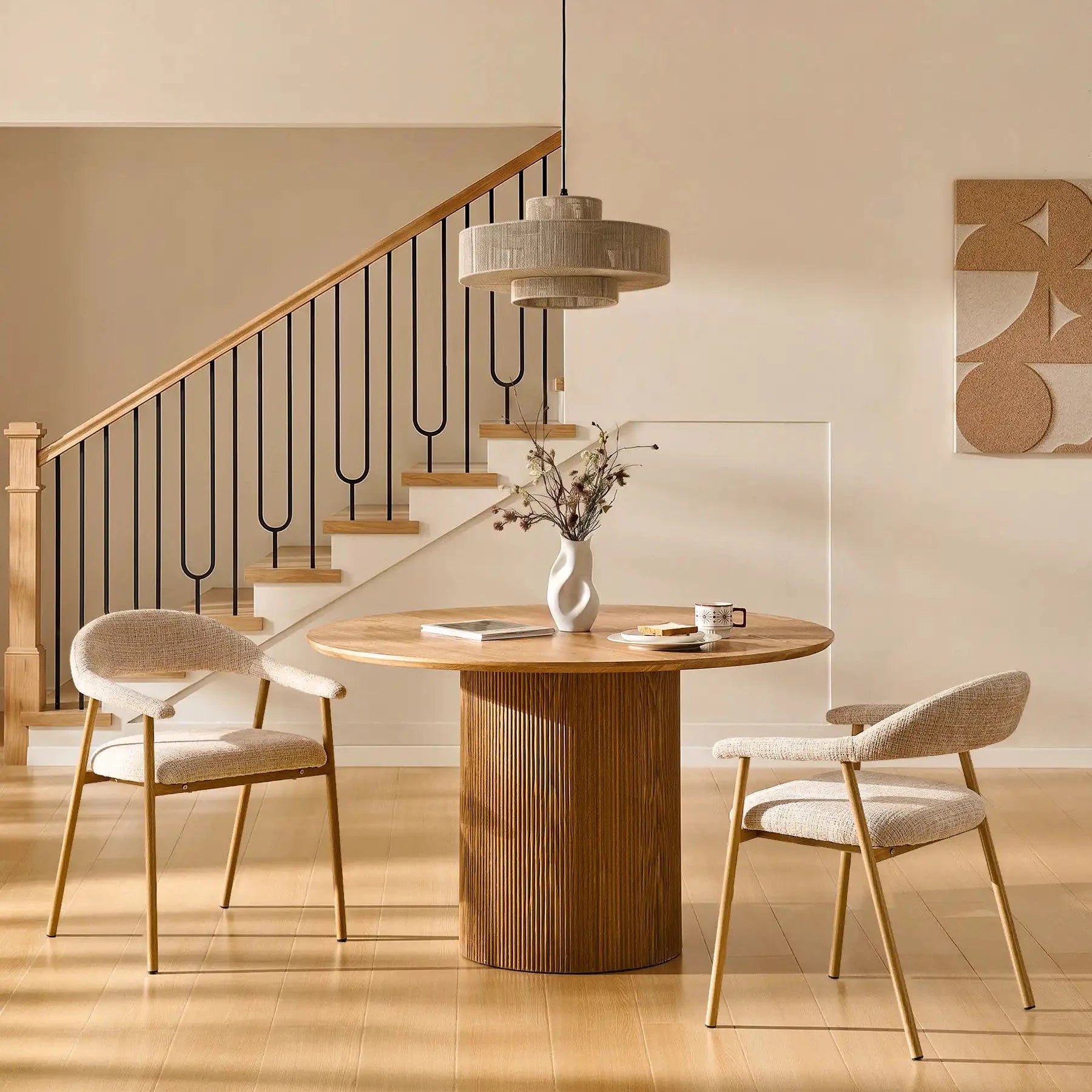 Arlo Oak Dining Chair Set | Modern Chenille Dining Chairs