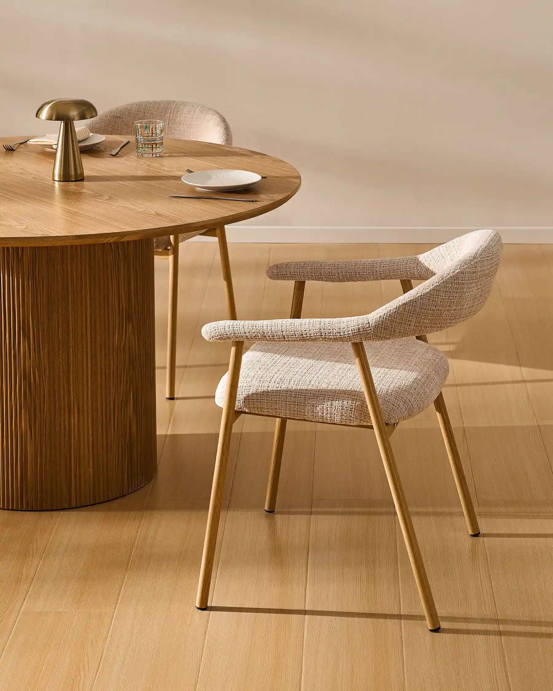 Arlo Oak Dining Chair Set | Modern Chenille Dining Chairs