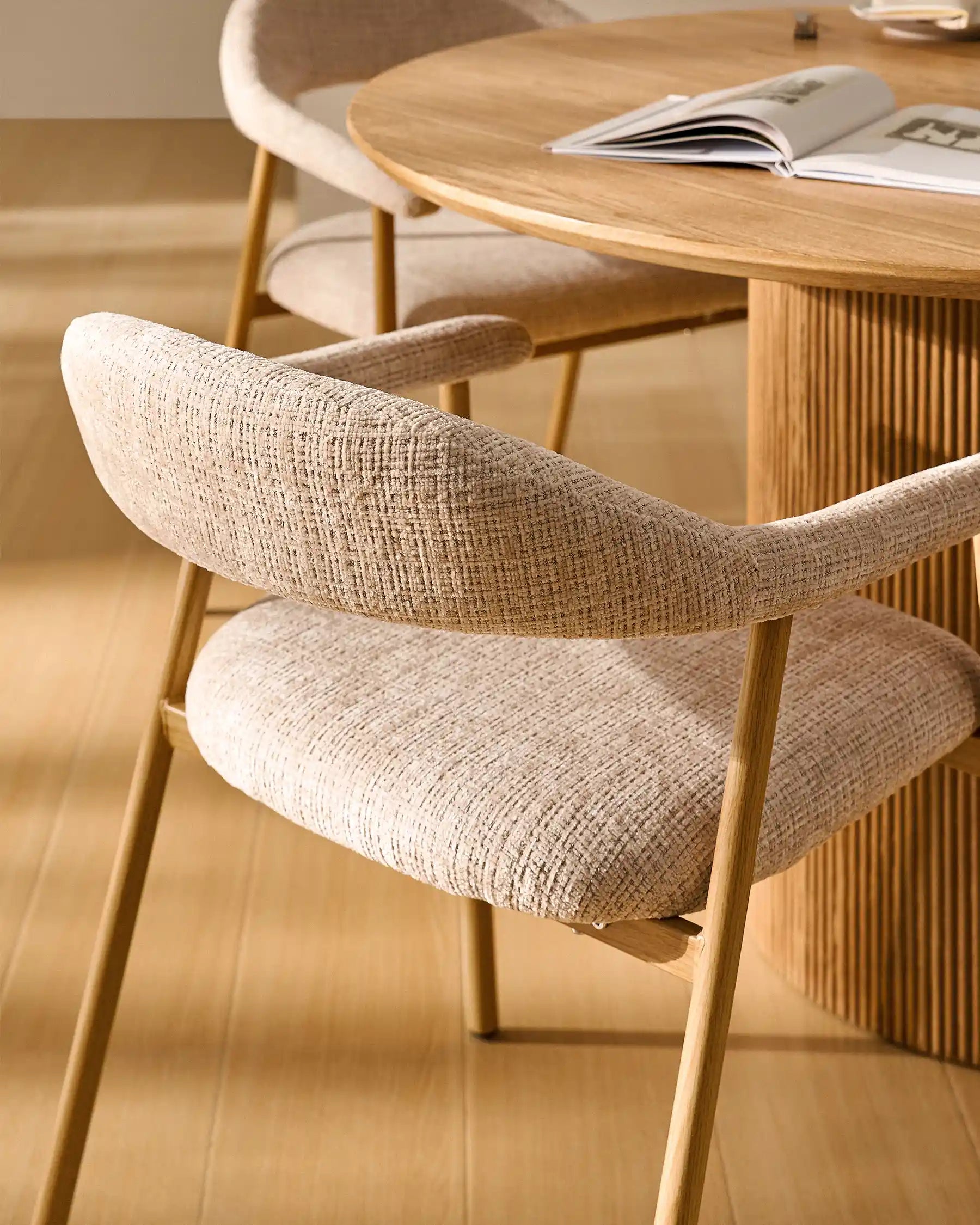 Arlo Oak Dining Chair Set | Modern Chenille Dining Chairs