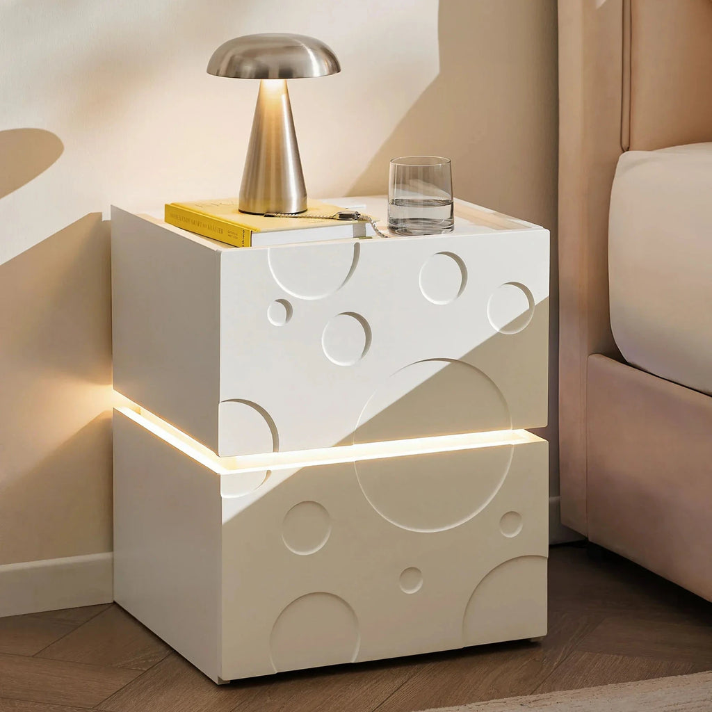 Bubbli White LED Bedside Table with USB Charging Station