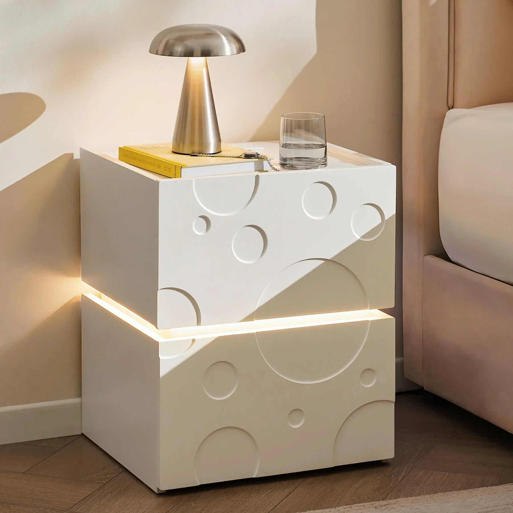 Bubbli White LED Bedside Table with USB Charging Station
