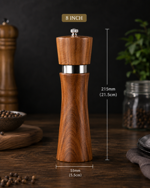 Acacia Wood Pepper Mill Grinder with Ceramic Core | Manual Salt & Pepper Grinder