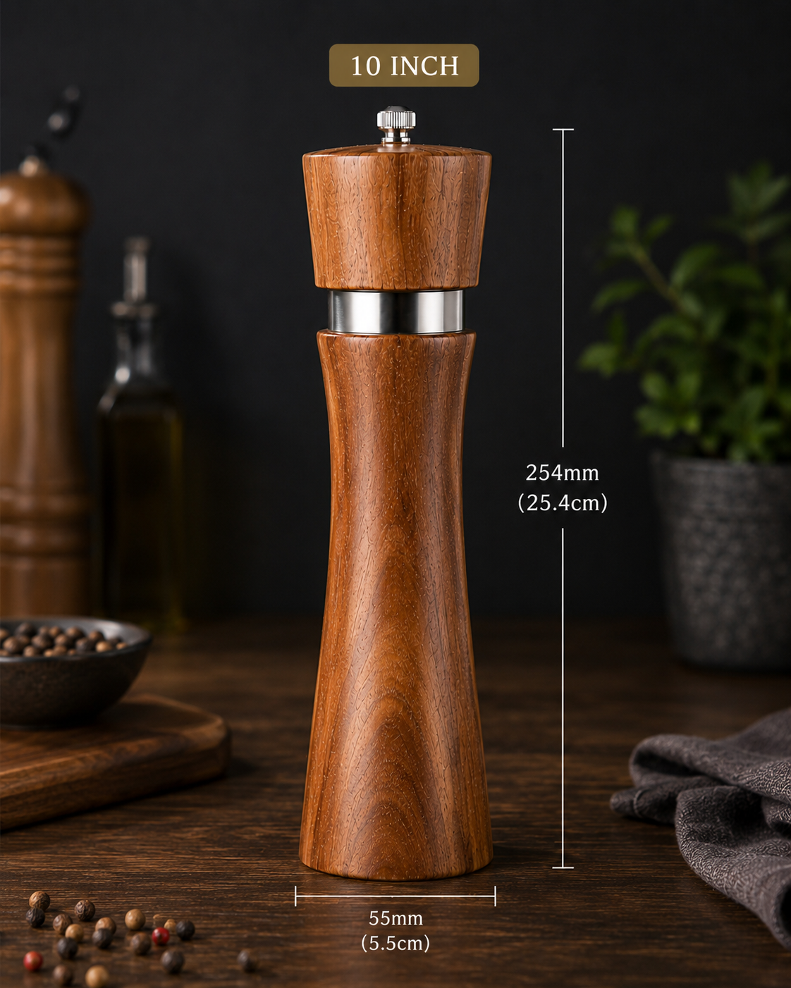 Acacia Wood Pepper Mill Grinder with Ceramic Core | Manual Salt & Pepper Grinder