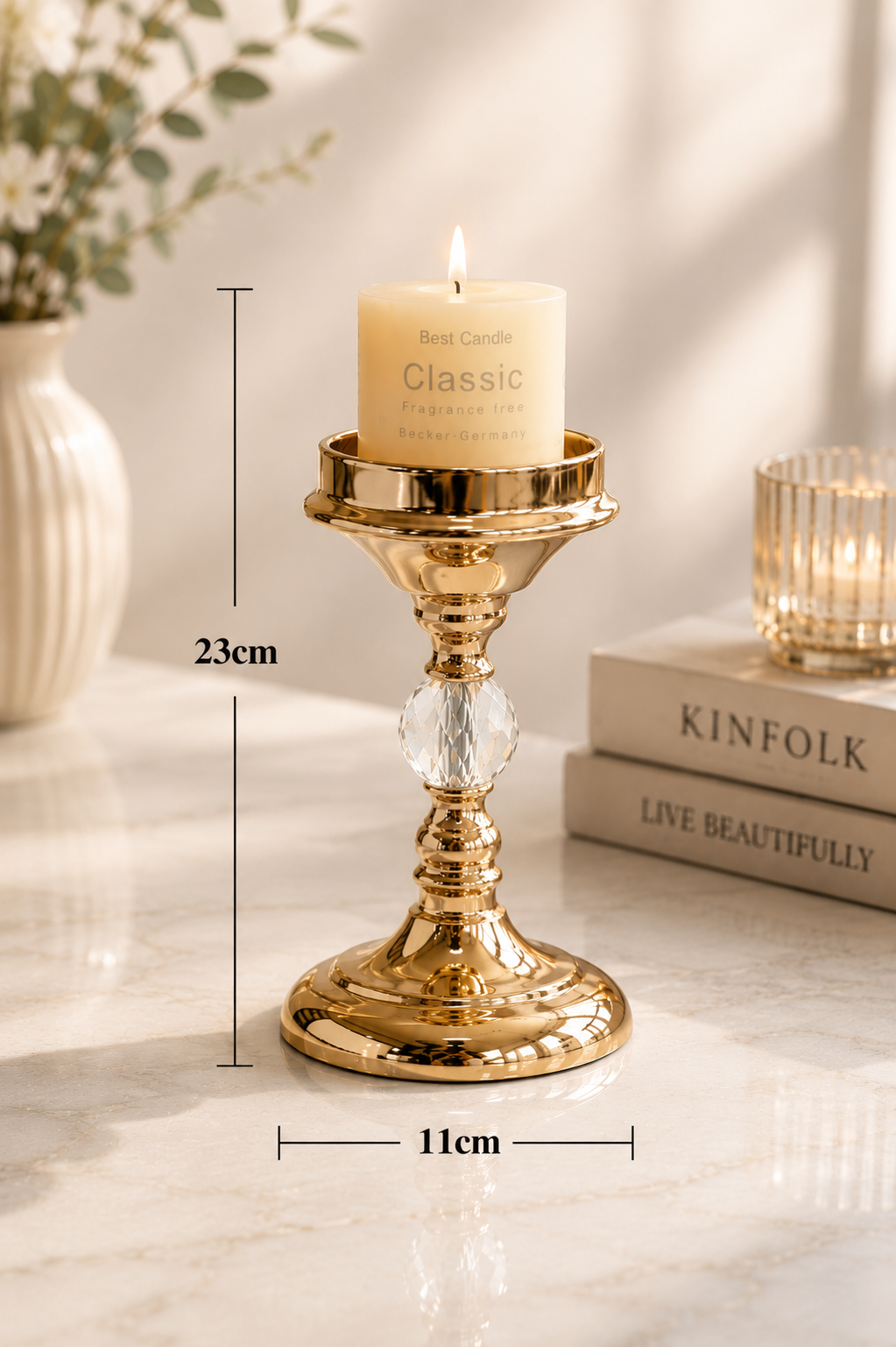 Luxury Gold Crystal Candle Holder – Decorative Table Centrepiece