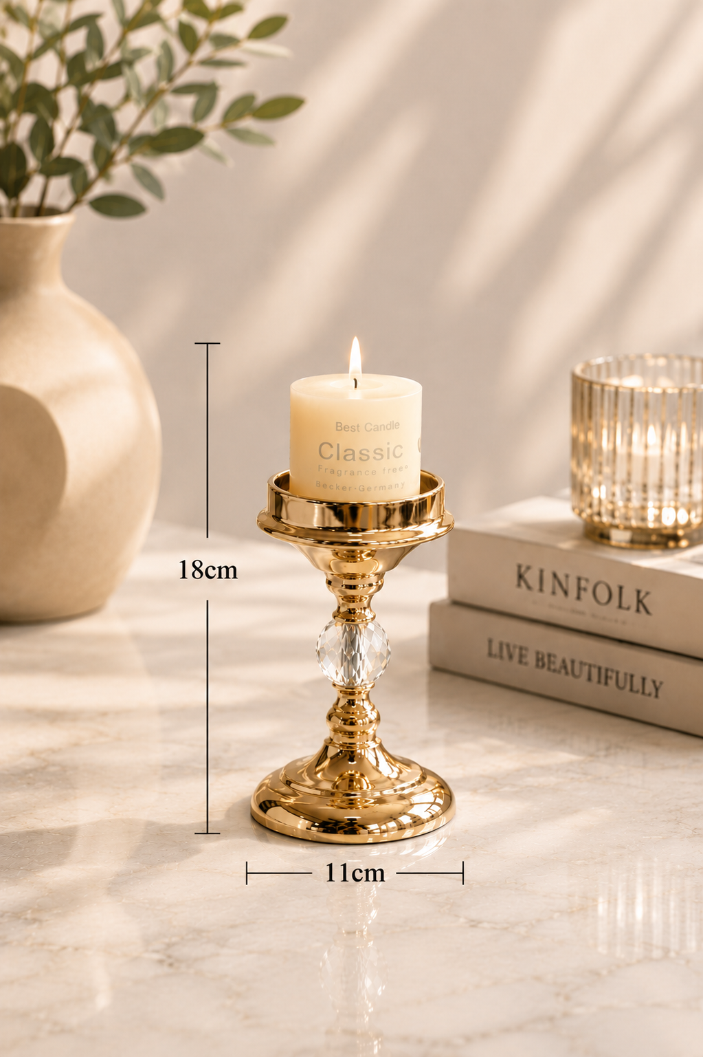Luxury Gold Crystal Candle Holder – Decorative Table Centrepiece