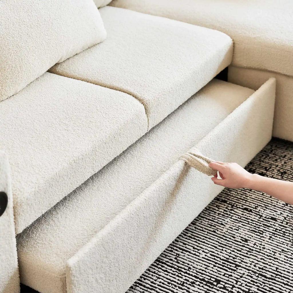 Clarkson 3-Seater Bouclé Sofa Bed with Storage & Charging Station