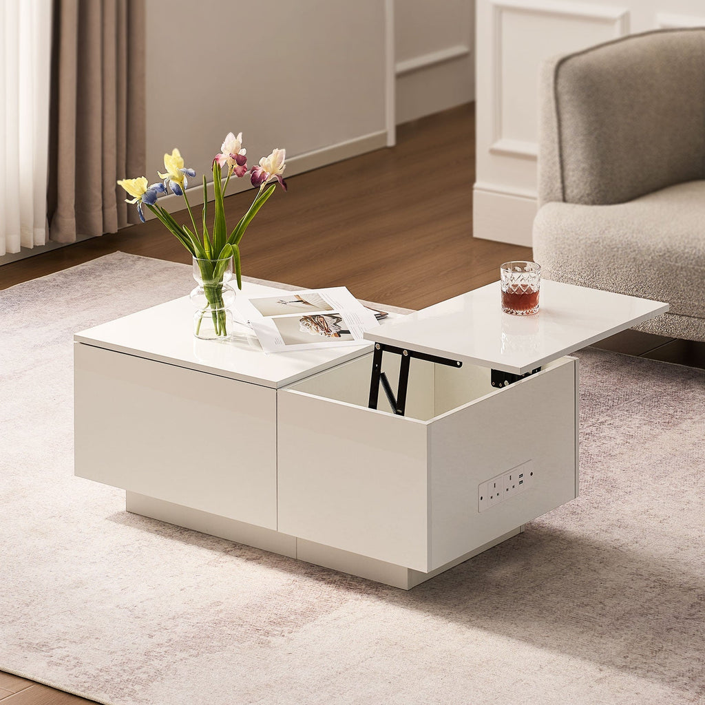 Elna Modern Lift-Top Coffee Table with LED Lights & Hidden Storage