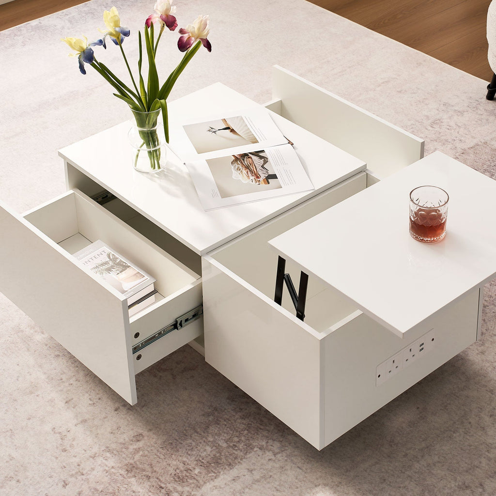 Elna Modern Lift-Top Coffee Table with LED Lights & Hidden Storage
