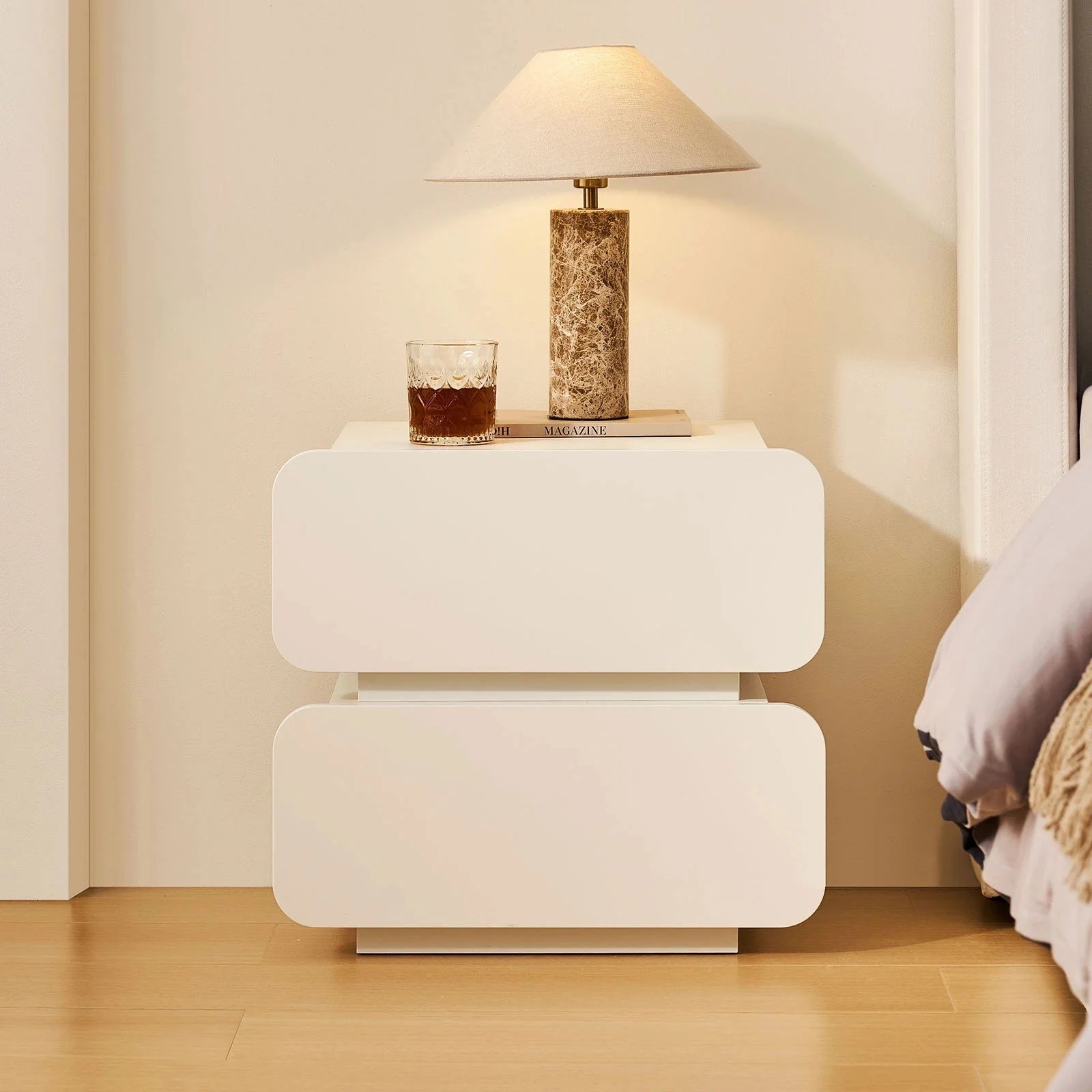 Ennis White Bedside Table with 2 Drawer