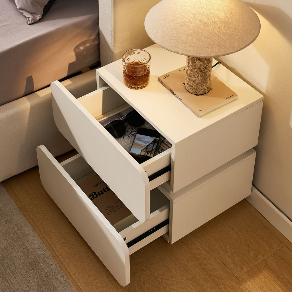Ennis White Bedside Table with 2 Drawer