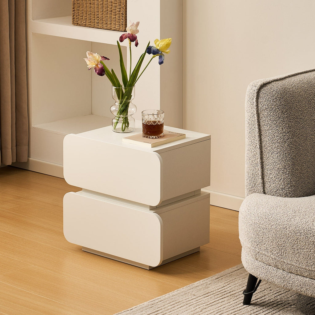 Ennis White Bedside Table with 2 Drawer