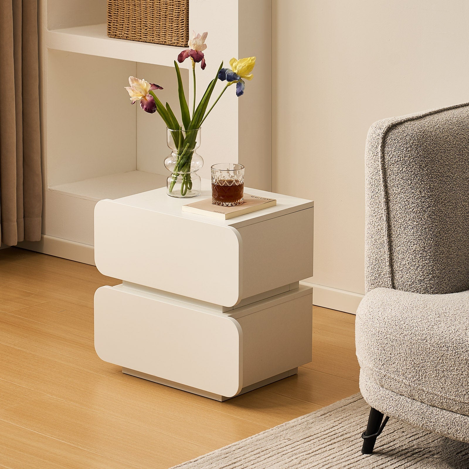 Ennis White Bedside Table with 2 Drawer