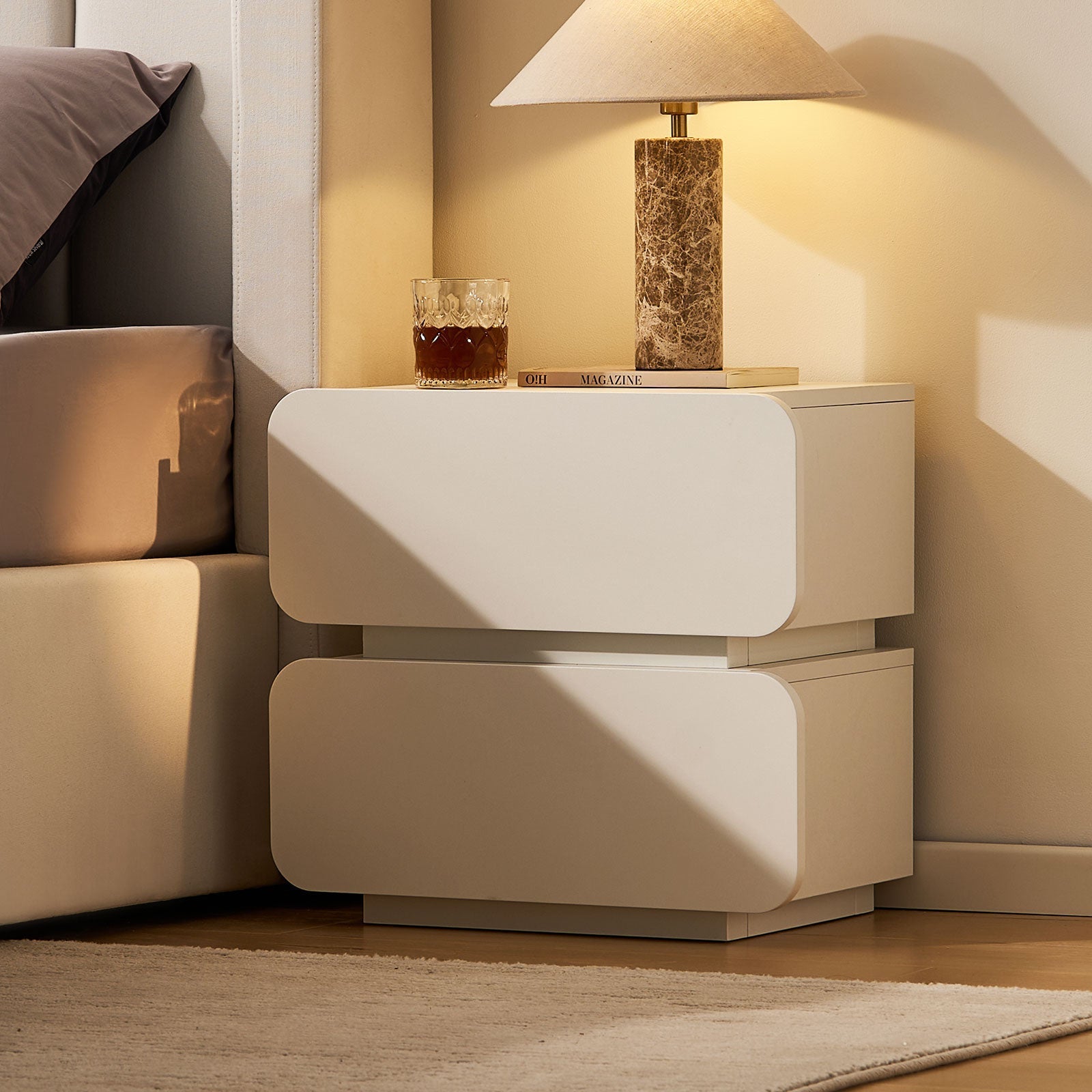 Ennis White Bedside Table with 2 Drawer