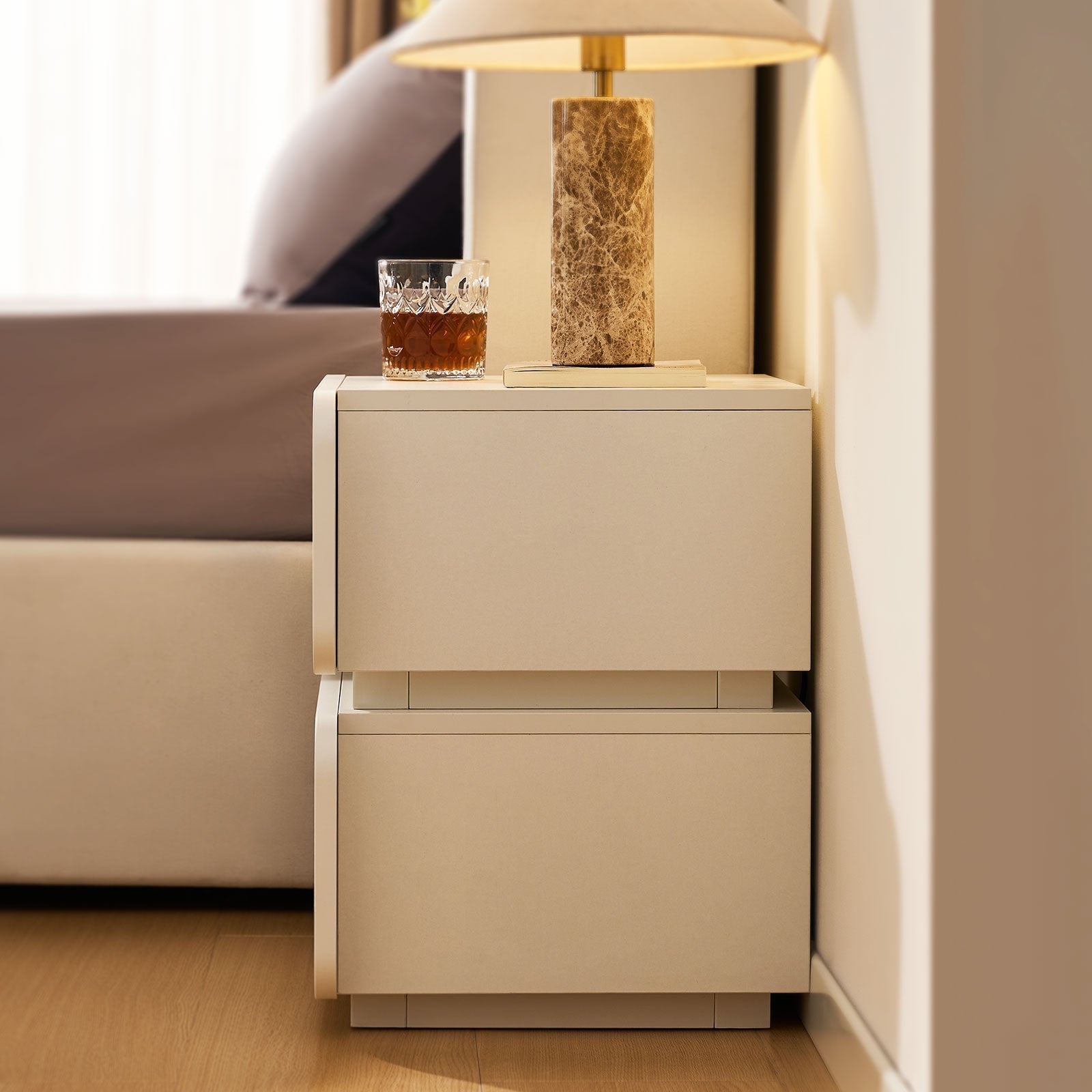 Ennis White Bedside Table with 2 Drawer