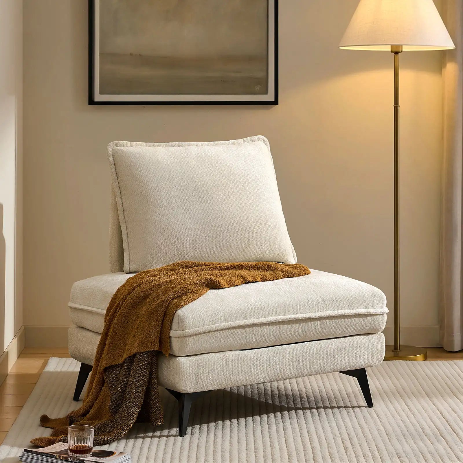 Hudson Cream 2-Seater Modular Chenille Sofa with USB Charging & Rotating Base