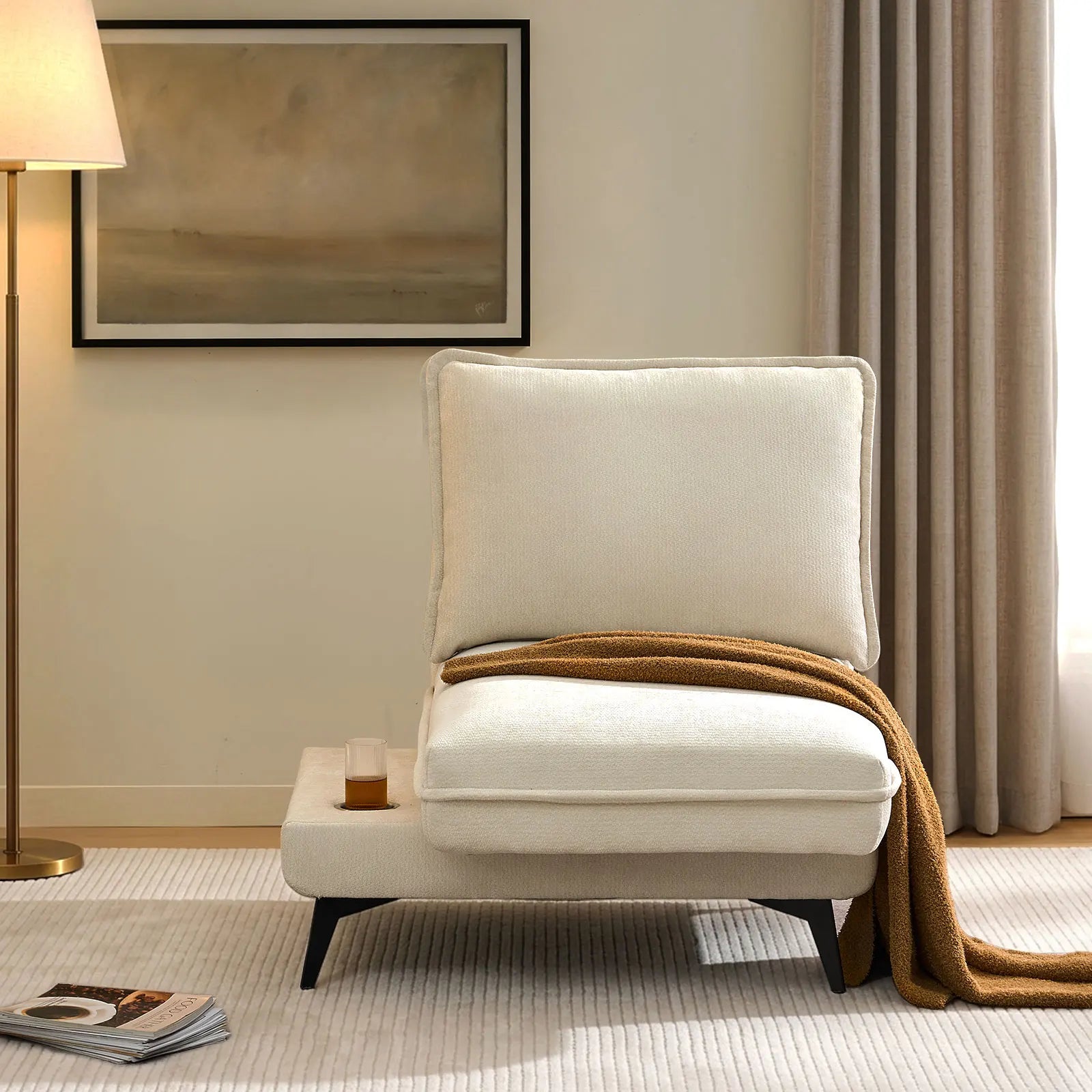 Hudson Cream 2-Seater Modular Chenille Sofa with USB Charging & Rotating Base