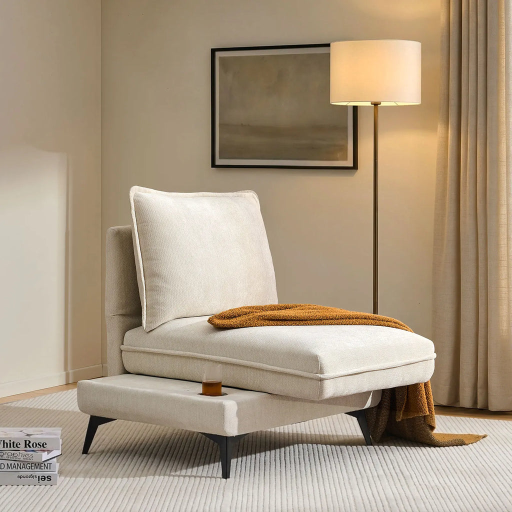 Hudson Cream 2-Seater Modular Chenille Sofa with USB Charging & Rotating Base