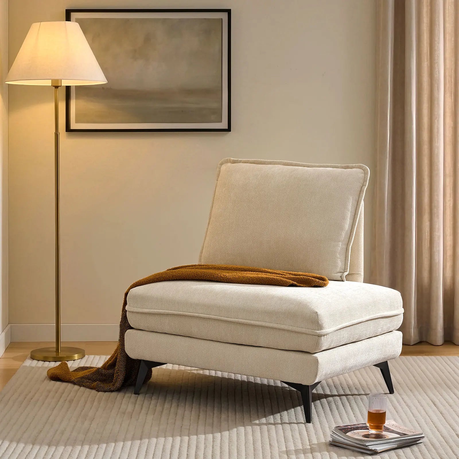 Hudson Cream 2-Seater Modular Chenille Sofa with USB Charging & Rotating Base