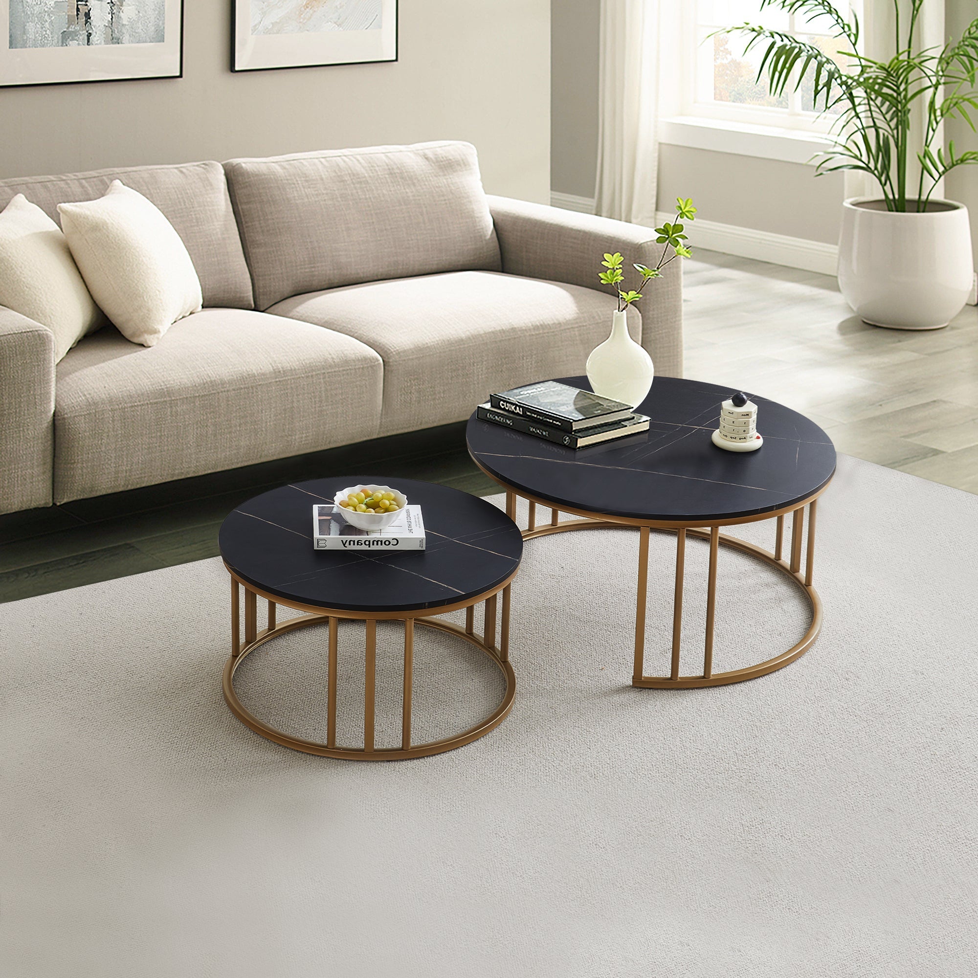 Lepore Marble Nesting Coffee Table Set | Modern Round Coffee Tables