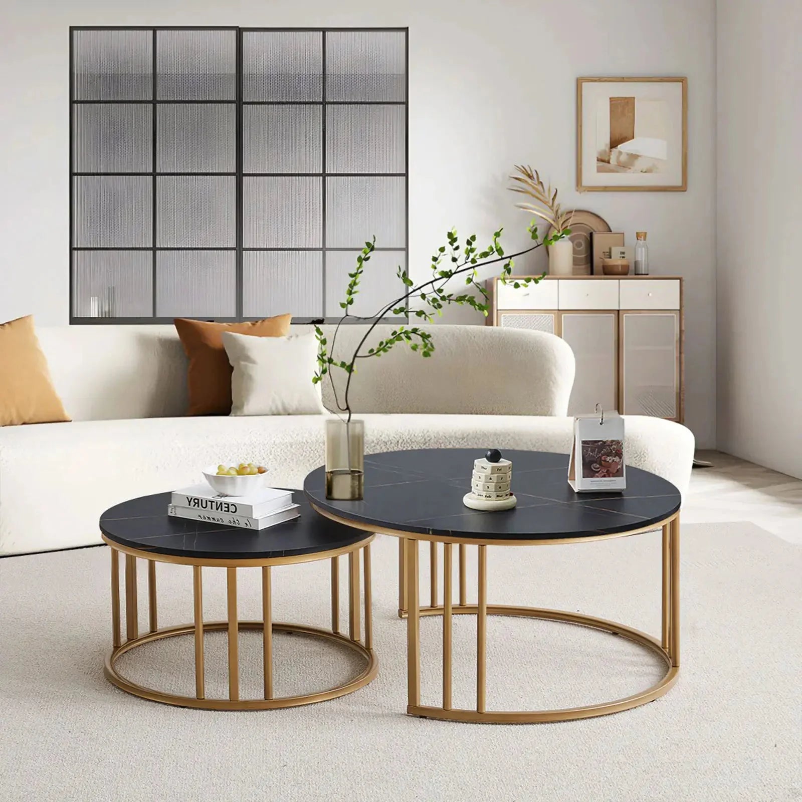 Lepore Marble Nesting Coffee Table Set | Modern Round Coffee Tables