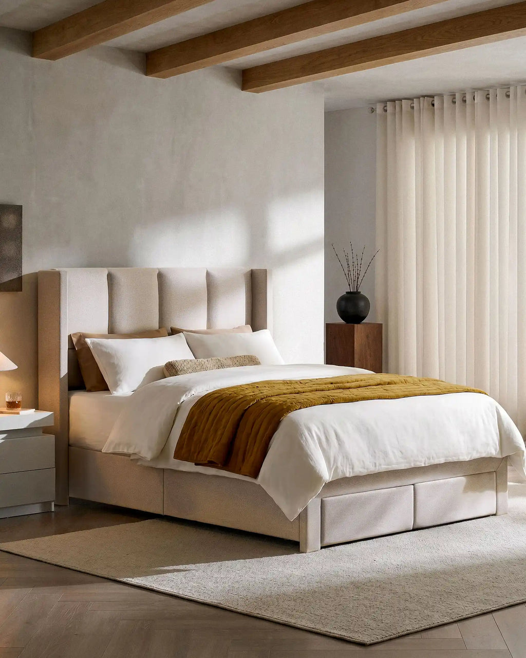Luvon Upholstered Double Bed Frame with Storage