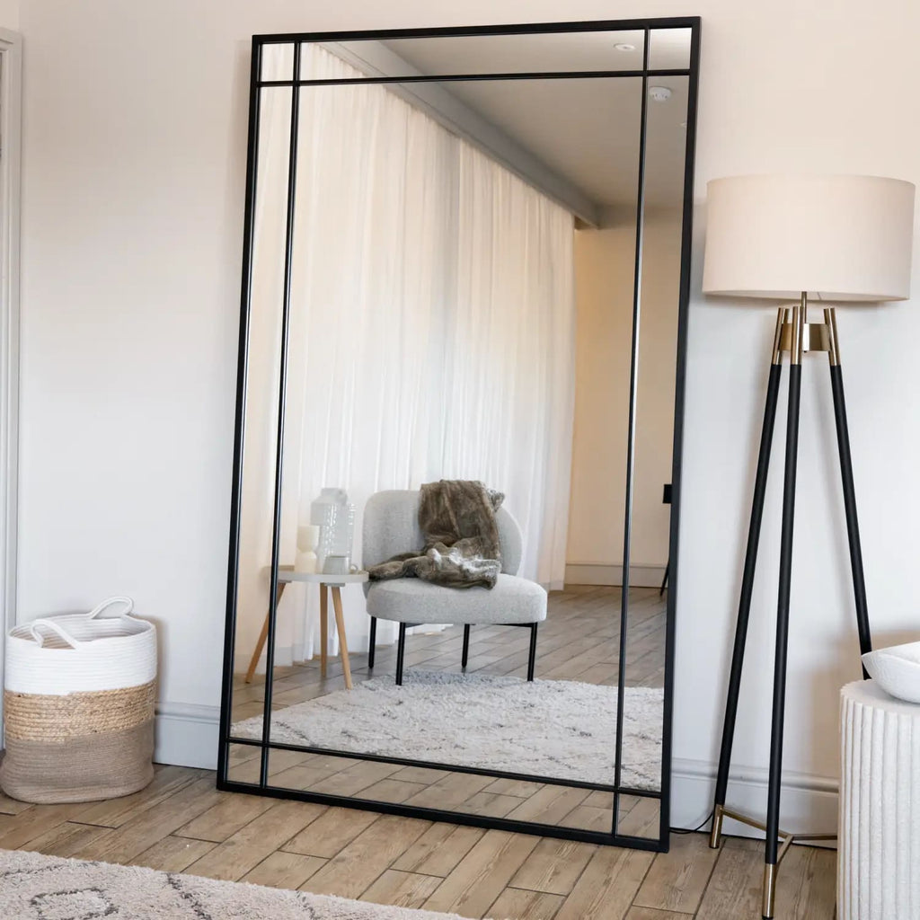 Aimi Black Metal Window Mirror | Full-Length Industrial Statement Mirror