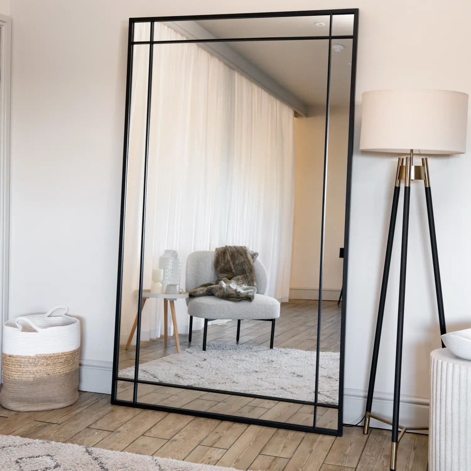 Aimi Black Metal Window Mirror | Full-Length Industrial Statement Mirror