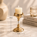 Elegant gold candle holder measuring 18cm high with crystal detailing and decorative pillar candle