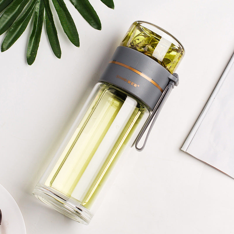 Glass water bottle with built-in tea infuser and leakproof lid for tea, fruit-infused water and everyday hydration