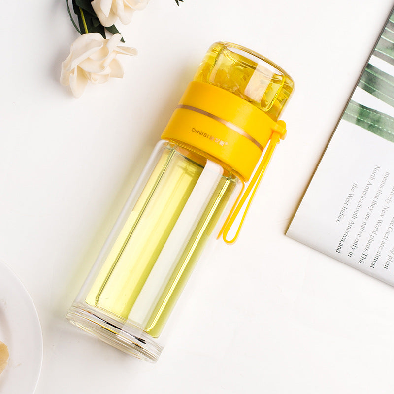 Glass water bottle with built-in tea infuser and leakproof lid for tea, fruit-infused water and everyday hydration