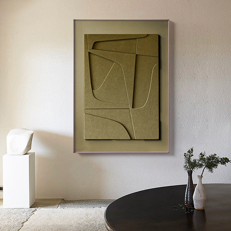 Olive Geometry abstract canvas wall art displayed in a modern minimalist dining room with neutral décor